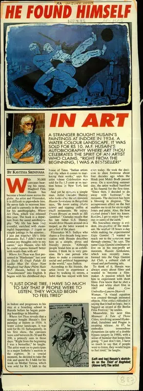 Kavitha Srinivasa (Reporter), He Found Himself in Art, 2003, Newspaper Clipping