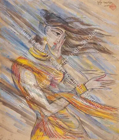 Sudhir Khastgir (Artist), Woman In Rain, 1959, Painting