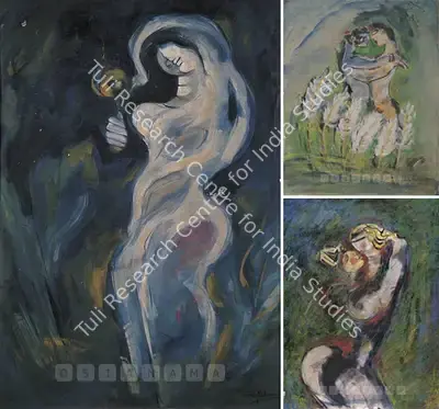 Mookherjea, Sailoz (Artist). Kiss & Lovers Series. Oil on paper pasted on board, c.1945 | Painting | FineArts | 00600204