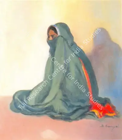 B.C. Sanyal (Artist), Seated Woman, Painting