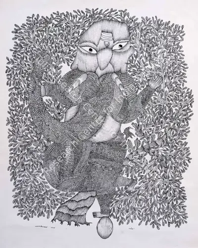 Jangarh Singh Shyam (Artist), Ganesh, 1995, Drawing & Sketch
