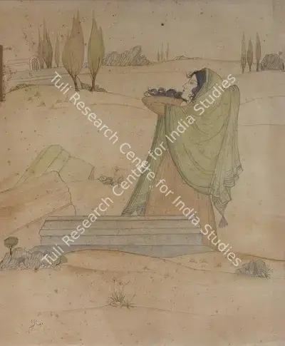 M.A.R. Chughtai (Artist), Figure of a Lady, Painting