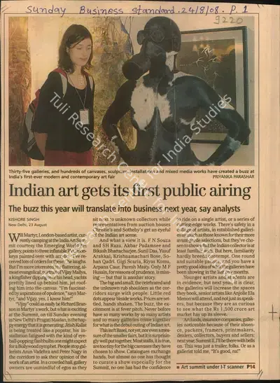 Kishore Singh (Reporter), Indian Art Gets Its First Public Airing, 2008, Newspaper Clipping