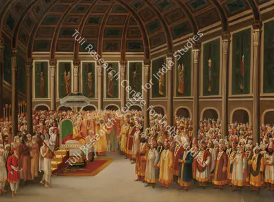 Early Bengal School (Artist), Untitled (Court Scene with Shiva, Brahma and Krishna), 1890, Painting