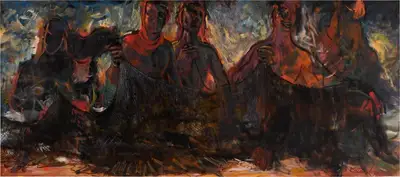 Zainul Abedin (Artist), Untitled (Group of Figures), 1971, Painting