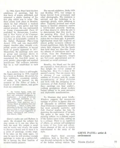 Nissim Ezekiel (Essayist), Gieve Patel, 1980, Essay