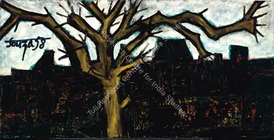 F.N. Souza (Artist), Landscape with Tree, 1958, Painting