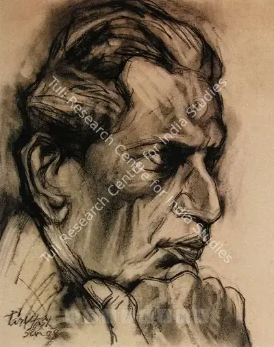 Paritosh Sen (Artist), Portrait Of Satyajit Ray, 1988, Drawing