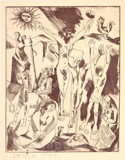 F.N. Souza (Artist), Untitled (Crucifixion), 1949, Graphic Art