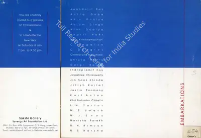 Yashodhara Dalmia (Curator), Embarkations, 2000, Group Exhibition Invitation
