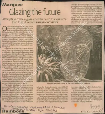 Bharati Chaturvedi (Reporter), Glazing the Future, 2003, Newspaper Clipping