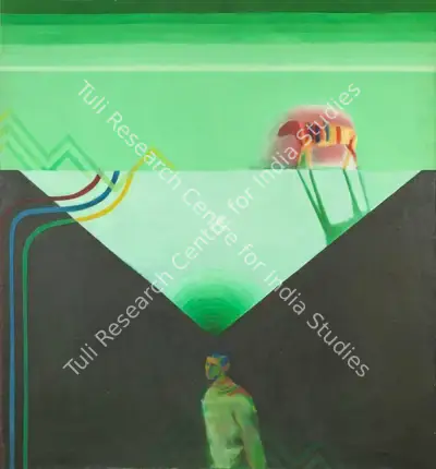 G.M. Sheikh (Artist), Composition in green and black, Painting