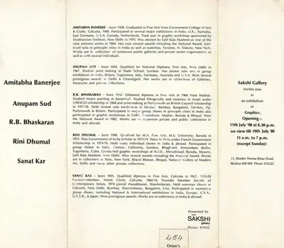 Sakshi Gallery (Organiser), An Exhibition of Graphics, 1990, Group Exhibition Invitation