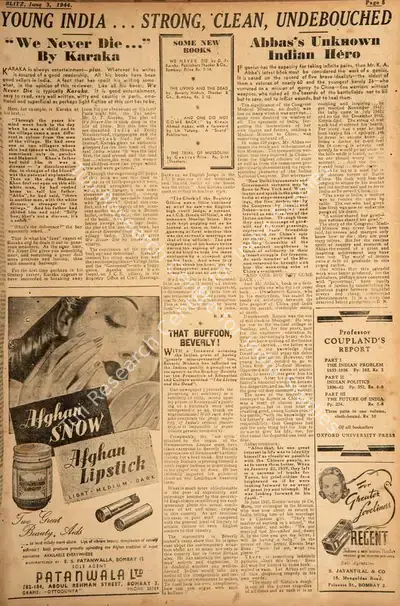 D.V. Nadkarni (Columnist), Abbas's Unknown Indian Hero, 1944, Essay