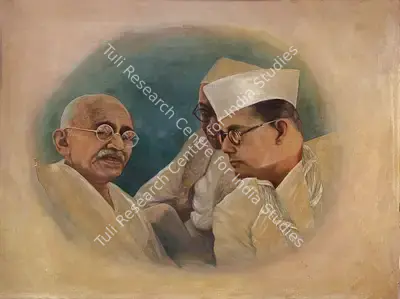 Somnath Khosa (Artist), Gandhiji & S.C. Bose at Haripura Conference, 1938, 1958, Painting