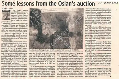 Suneet Chopra (Writer), Some lessons from the Osian's auction, 2004, Newspaper Clipping