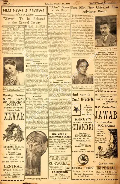 D.C. Shah (Editor), "Roti" in Eighth Week, 1942, Film Review