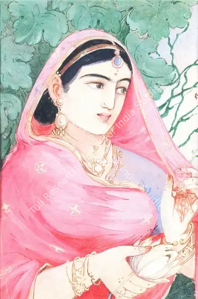 Ramgopal Vijaiwargiya (Artist), A Woman holding a Lotus, Painting