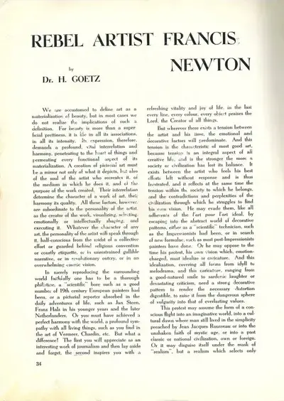 Hermann Goetz (Essayist), Rebel Artist Francis Newton, 1949, Essay