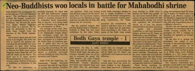 Ajay Singh (Writer), Neo- Buddhists Woo Locals in Battle For Mahabodhi Shrine, 1993, Newspaper Clipping