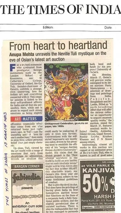 Anupa Mehta (Writer), From heart to heartland, 2003, Newspaper Clipping