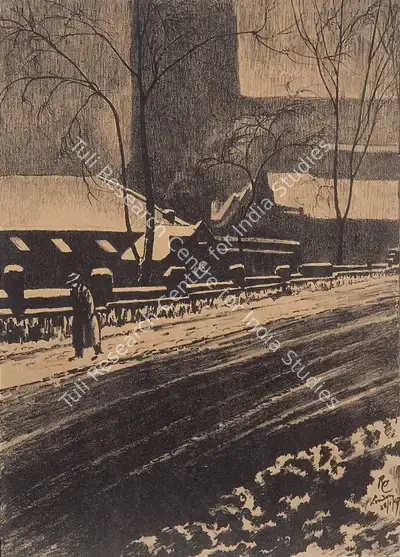 Ramendranath Chakravorty (Artist), London in Winter, 1947, Graphic Art