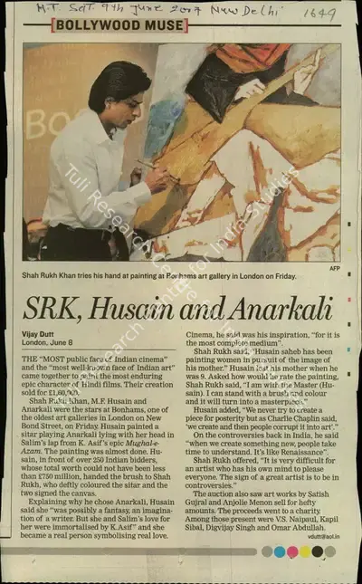 Vijay Dutt (Reporter), SRK, Husain and Anarkali, 2007, Newspaper Clipping