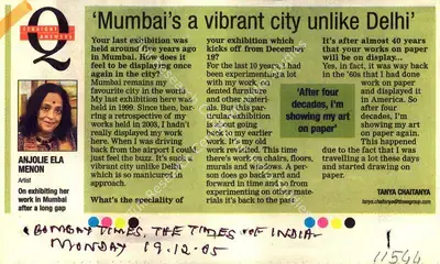 Tanya Chaitanya (Writer), Mumbai's A Vibrant City Unlike Delhi', 2005, Newspaper clipping