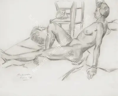 Jehangir Sabavala (Artist), Nude Study (Paris), 1948, Drawing