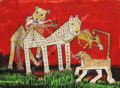 Abani Sen (Artist), Untitled (Animals in a Landscape), Painting