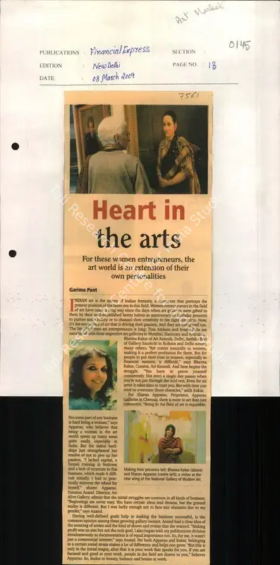Garima Pant (Reporter), Heart In the Arts, 2009, Newspaper Clipping
