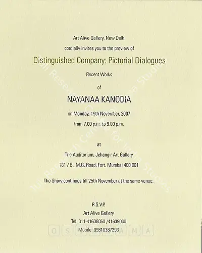 Nayanaa Kanodia (Artist), Distinguished Company: Pictorial Dialogues, 2007, Solo Exhibition Invitation