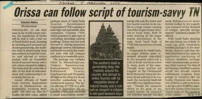 Ashutosh Mishra (Reporter), Orissa Can Follow Script of Tourism-Savvy TN, 2005, Newspaper Clipping