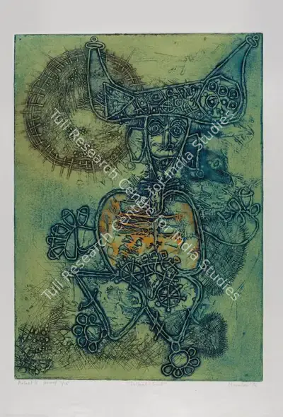 Mumtaz Ali Khan (Artist), Tribal-God, 1976, Graphic Art