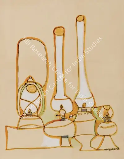 Bhatt, Jyoti (Artist). Lamps, 1957 | Painting, Sa.Onl/18.12.24, 2024 · Saffronart