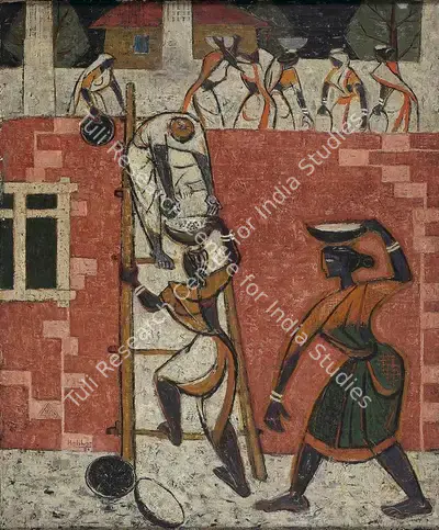 K.K. Hebbar (Artist), Untitled (Builders), 1956, Painting