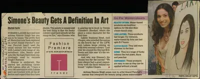 Shefali Sethi (Reporter), Simone's Beauty Gets a Defibition in Art, 2003, Newspaper Clipping