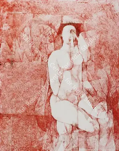 Jamil Naqsh (Artist), Red Nude, 1987, Painting