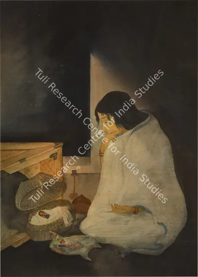 Satyendranath Banerjee (Artist), Sad Moments, 1922, Painting