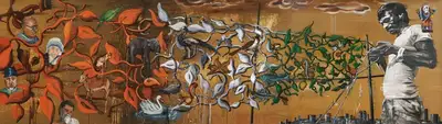Reena Saini (Artist), Braiding The Line, 2002, Painting