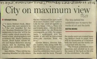 Gitanjali Dang (Reporter), City On Maximum View, 2006, Newspaper Clipping