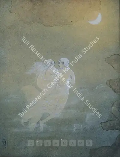 Pulin Behari Dutt (Artist), Lovers By Moonlight, 1949, Painting