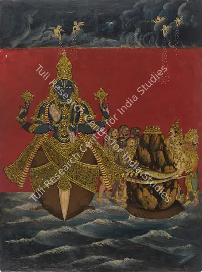 Tanjore School (Artist), Mahabharata Series: Samundra Manthan, Painting