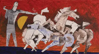 M.F. Husain (Artist), Equus, 1979, Painting