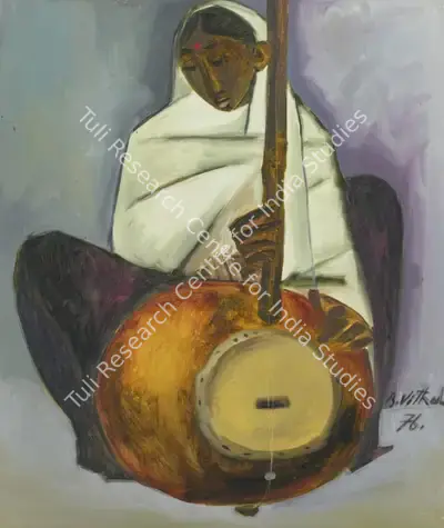 B. Vithal (Artist), Portrait of a Woman playing a Dotara, 1976, Painting
