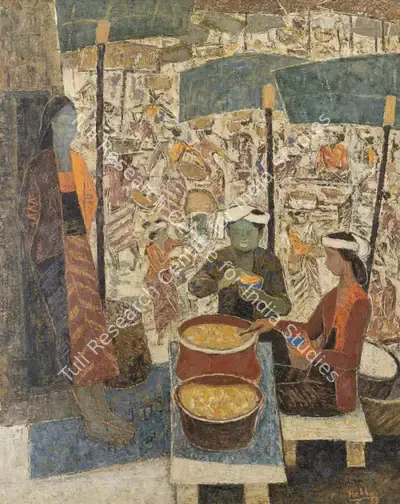 Hebbar, K.K. (Artist). Untitled (Market Place). Oil on canvas, 1959 | Painting | FineArts | 00355299