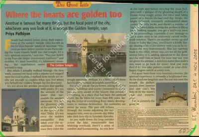 Priya Pathiyan (Reporter), Where the Hearts are golden too, 2006, Newspaper Clipping