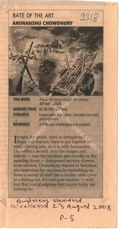 Arunanshu Chowdhury (Reporter), Rate of The Art, 2008, Newspaper Clipping