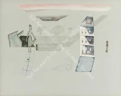 Barwe, Prabhakar (Artist). Near the Bridge, 1991 | Painting, Sa.Del/17.09.22, 2022 · Saffronart