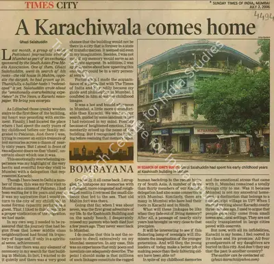 Ghazi Salahuddin (Reporter), A Karachiwala Comes Home, 2006, Newspaper Clipping